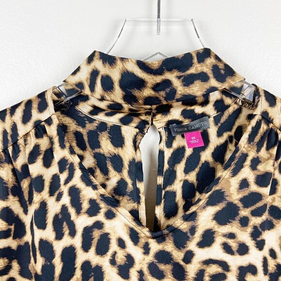 VINCE CAMUTO | Animal Print Choker Neck Style Blouse Long Sleeve Flowy Blouse XS - Picture 4 of 9
